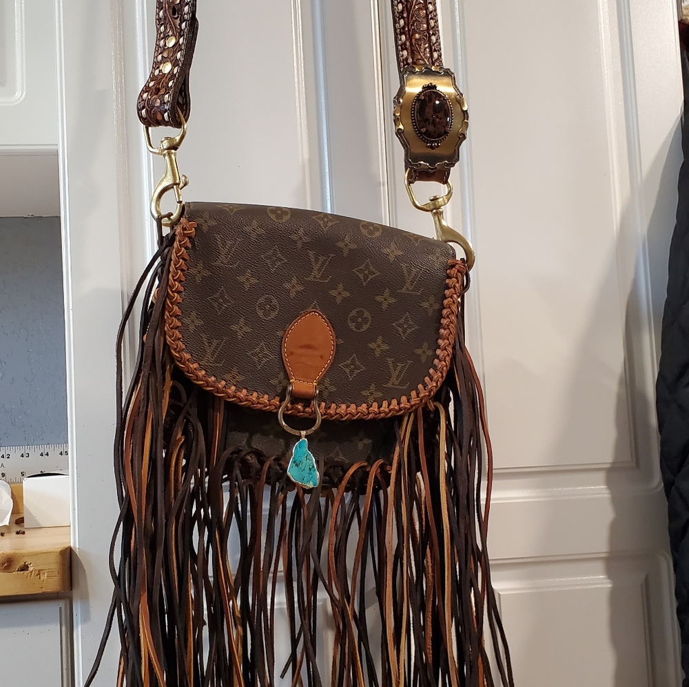 Upcycled Louis Vuitton Monogram Multi-Brown Fringe Crossbody Bag - Picture 8 of 12